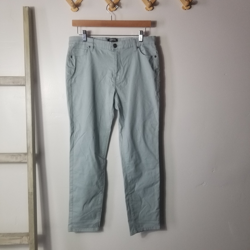 NWT BUFFALO WOMEN'S LIGHT GREEN BLUE STRETCH SKINNY ANKLE MID RISE PANTS SIZE 10